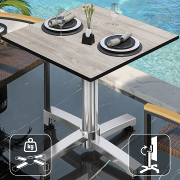 CPBC | HPL Bistro Table | W:D:H 70 x 70 x 78 cm | Oak-White / Aluminium | Foldable + additional weight | Square