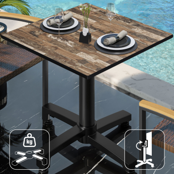 CPBC | HPL Bistro Table | W:D:H 70 x 70 x 78 cm | Vintage Old / Aluminium | Foldable + additional weight | Square