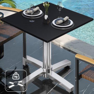 CPBC | HPL Bistro Tisch | B:T:H 70 x 70 x 78 cm | Schwarz / Aluminium | Zusatzgewicht | Quadratisch
