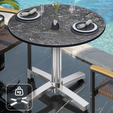 CPBC | HPL Bistro Tisch | Ø:H 60 x 78 cm | Felsen / Aluminium | Zusatzgewicht | Rund