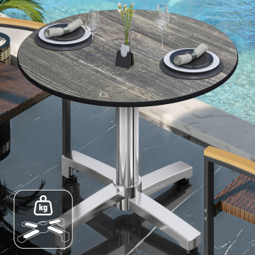 CPBC | HPL Bistro Tisch | Ø:H 60 x 78 cm | Rustikal Kiefer / Aluminium | Zusatzgewicht | Rund