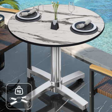 CPBC | HPL Bistro Tisch | Ø:H 70 x 78 cm | Weiß Marmor / Aluminium | Zusatzgewicht | Rund