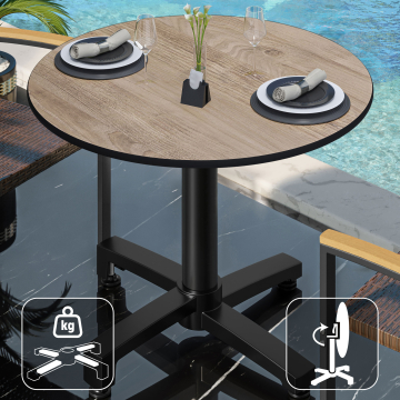 CPBC | HPL Bistro Table | Ø:H 60 x 78 cm | Eg / Aluminium | Sammenklappeligt + ekstra vægt | Rundt