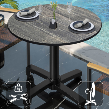 CPBC | HPL Bistro Table | Ø:H 60 x 78 cm | Rustic Pine / Aluminium | Foldbar + ekstra vægt | Rund