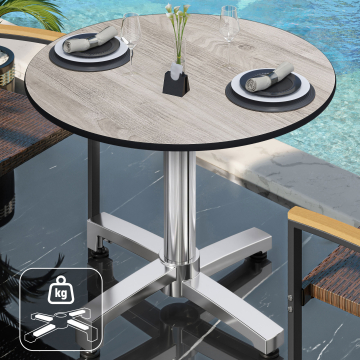CPBC | HPL Table Bistro | Ø:H 60 x 78 cm | Chêne blanc / Aluminium | Poids supplémentaire | Rond