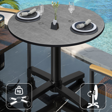 CPBC | HPL Table Bistro | Ø:H 70 x 78 cm | Béton / Aluminium Noir | Pliable + Poids supplémentaire | Rond