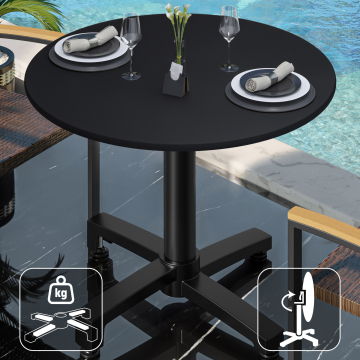 CPBC | HPL Table Bistro | Ø:H 70 x 78 cm | Noir / Aluminium | Pliable + Poids supplémentaire | Rond