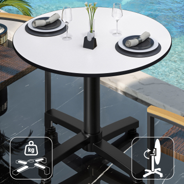 CPBC | HPL table de bistrot | Ø:H 60 x 78 cm | Wengé / Aluminium | Pliable + poids supplémentaire | Rond