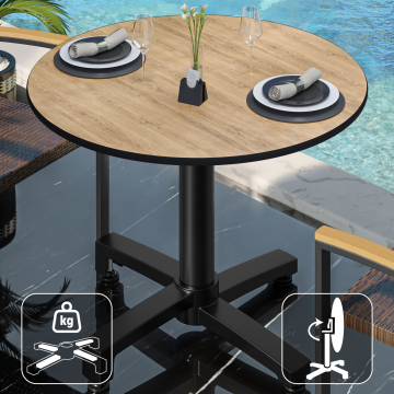 CPBC | HPL Table de bistrot | Ø:H 70 x 78 cm | Chêne / Aluminium | Pliable + poids supplémentaire | Rond