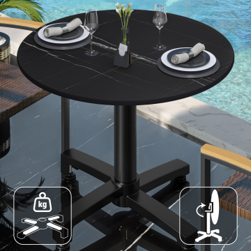 CPBC | HPL table de bistrot | Ø:H 70 x 78 cm | Marbre noir / Aluminium | Pliable + poids supplémentaire | Rond