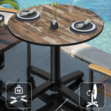 CPBC | HPL table de bistrot | Ø:H 70 x 78 cm | Vintage Old / Aluminium | Pliable + poids supplémentaire | Rond