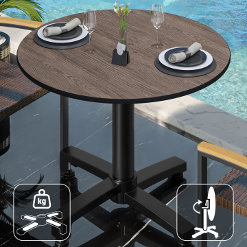 CPBC | HPL table de bistrot | Ø:H 70 x 78 cm | Wengé / Aluminium | Pliable + poids supplémentaire | Rond