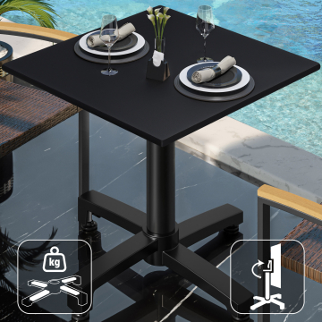 CPBC | Mesa Bistro HPL | An:Pr:Al 60 x 60 x 78 cm | Negro / Aluminio | Plegable + peso adicional | Cuadrada