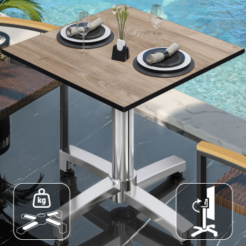 CPBC | Mesa Bistro HPL | An:Pr:Al 60 x 60 x 78 cm | Roble / Aluminio | Plegable + peso adicional | Cuadrada