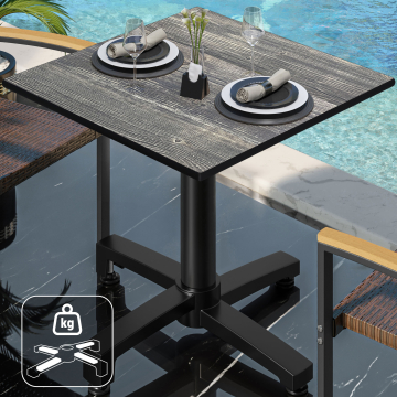 CPBC | Mesa Bistro HPL | An:Pr:Al 70 x 70 x 78 cm | Pino Rústico / Aluminio | Peso Adicional | Cuadrada