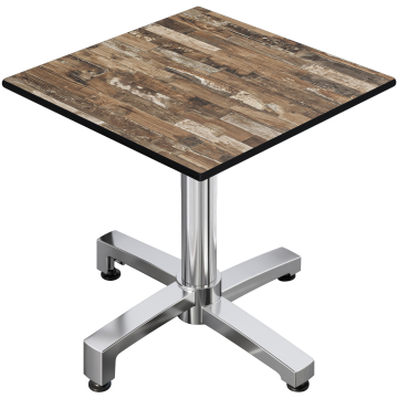 CPBC | Mesa Bistro HPL | An:Pr:Al 70 x 70 x 78 cm | Vintage Antiguo / Aluminio | Plegable + peso adicional | Cuadrada