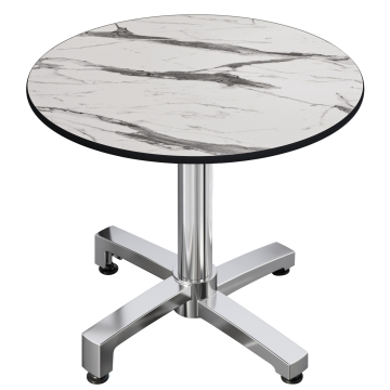 CPBC | Mesa Bistro HPL | Ø:H 60 x 78 cm | Mármol Blanco / Aluminio | Peso adicional | Redonda