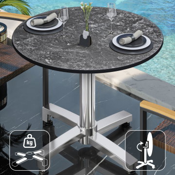 CPBC | Mesa Bistro HPL | Ø:H 60 x 78 cm | Roca / Aluminio | Plegable + peso adicional | Redonda