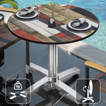CPBC | Mesa Bistro HPL | Ø:H 70 x 78 cm | Color Vintage / Aluminio | Plegable + peso adicional | Redonda