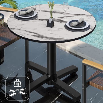 CPBC | Tavolo da bistrot in HPL | Ø:H 70 x 78 cm | Marmo bianco / Alluminio | Peso aggiuntivo | Rotondo