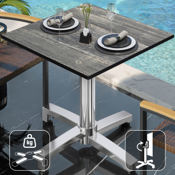 CPBC | Tavolo da bistrot in HPL | L:P:H 70 x 70 x 78 cm | Pino rustico / Alluminio | Pieghevole + peso aggiuntivo | Quadrato