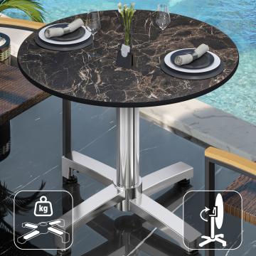 CPBC | HPL Bistrobord | Ø:H 70 x 78 cm | Cappuccinomarmor / aluminium | Fällbart + extra vikt | Runt