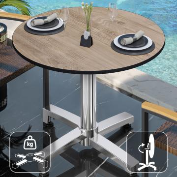 CPBC | HPL Bistrobord | Ø:H 70 x 78 cm | Ek / Aluminium | Vikbart + extra vikt | Runt