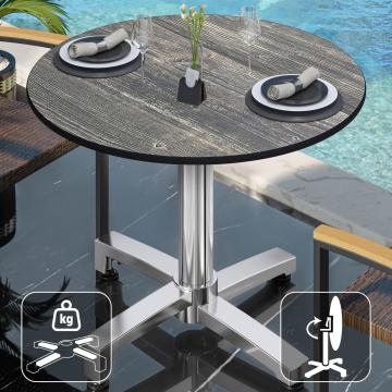 CPBC | HPL Bistro Table | Ø:H 60 x 78 cm | Rustic Pine / Aluminium | Foldable + additional weight | Round