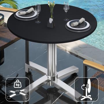 CPBC | HPL Bistrobord | Ø:H 70 x 78 cm | Svart / Aluminium | Fällbart + extra vikt | Runt