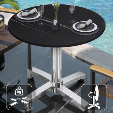 CPBC | HPL Bistro Table | Ø:H 60 x 78 cm | Sort marmor / aluminium | Sammenklappeligt + ekstra vægt | Rundt