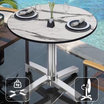 CPBC | HPL Bistrobord | Ø:H 70 x 78 cm | Vit marmor / aluminium | Fällbart + extra vikt | Runt