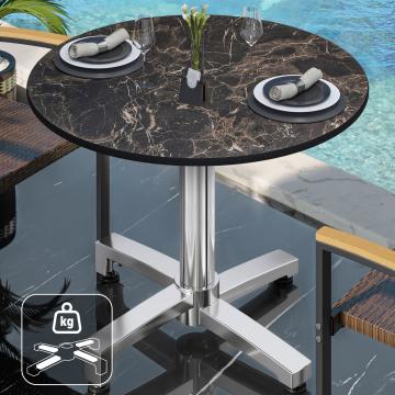 CPBC | HPL Bistro Tisch | Ø:H 60 x 78 cm | Cappuccino-Marmor / Aluminium | Zusatzgewicht | Rund