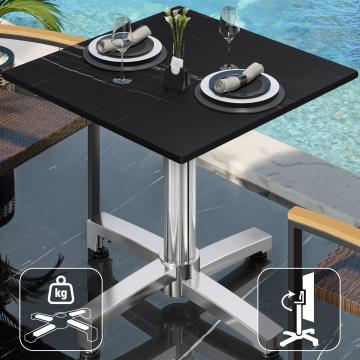 CPBC | HPL Bistro Table | W:D:H 70 x 70 x 78 cm | Black Marble / Aluminium | Foldable + additional weight | Square