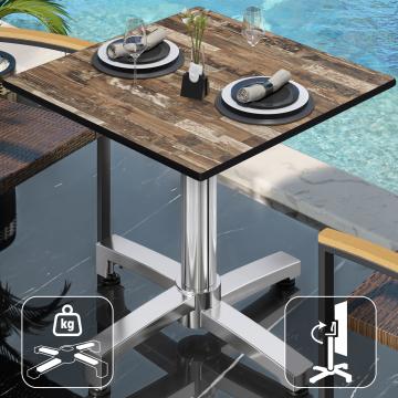 CPBC | HPL Bistro Table | W:D:H 70 x 70 x 78 cm | Vintage Old / Aluminium | Foldable + additional weight | Square