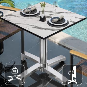 CPBC | HPL Bistro Table | W:D:H 70 x 70 x 78 cm | White Marble / Aluminium | Foldable + additional weight | Square