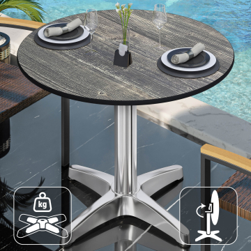CPBL | HPL Bistro Table | Ø:H 70 x 78 cm | Rustic Pine / Aluminium | Foldable + additional weight | Round