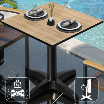 CPBL | HPL Bistrobord | B:D:H 60 x 60 x 78 cm | Ek / Aluminium | Fällbart + extra vikt | Fyrkantigt