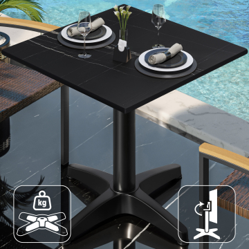 CPBL | HPL Bistrobord | B:D:H 60 x 60 x 78 cm | Svart marmor / Aluminium svart | Fällbart + extra vikt | Fyrkantigt