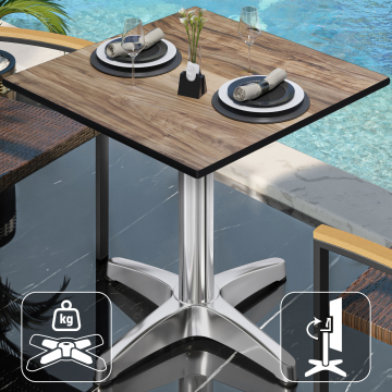 CPBL | HPL Bistro Tisch | B:T:H 60 x 60 x 78 cm | Sheesham / Aluminium | Klappbar + Zusatzgewicht | Quadratisch