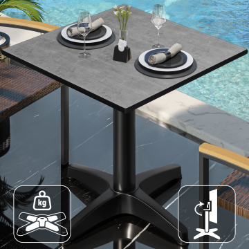 CPBL | HPL Bistro Table | W:D:H 70 x 70 x 78 cm | Concrete / Aluminium Black | Foldable + additional weight | Square