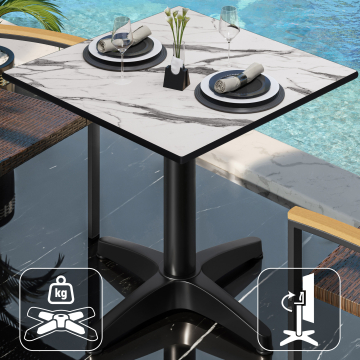 CPBL | HPL Bistro Table | W:D:H 70 x 70 x 78 cm | White Marble / Aluminium Black | Foldable + additional weight | Square