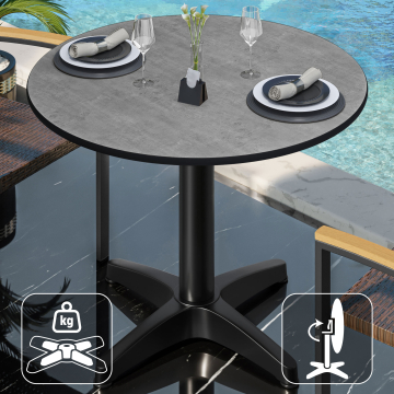 CPBL | HPL Bistro Table | Ø:H 60 x 78 cm | Beton / Aluminium Sort | Sammenklappelig + ekstra vægt | Rund