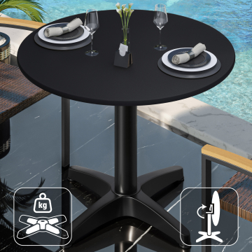 CPBL | HPL Bistro Table | Ø:H 60 x 78 cm | Sort / Aluminium | Sammenklappeligt + ekstra vægt | Rundt