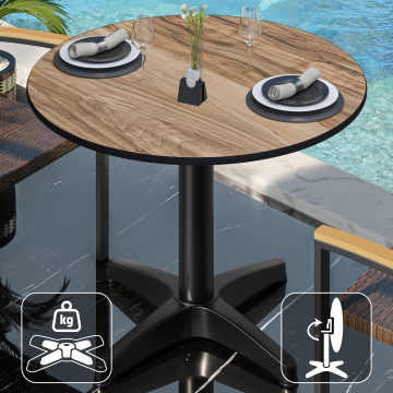 CPBL | HPL Bistro Table | Ø:H 60 x 78 cm | Sheesham / Aluminium | Sammenklappeligt + ekstra vægt | Rundt