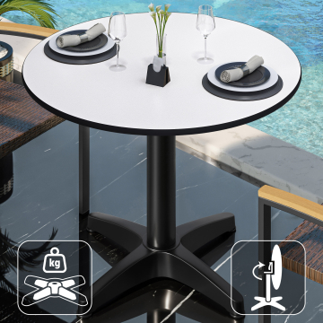 CPBL | HPL Bistro Table | Ø:H 60 x 78 cm | Hvid / Aluminium Sort | Sammenklappelig + ekstra vægt | Rund