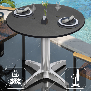 CPBL | HPL Bistro Tisch | Ø:H 70 x 78 cm | Anthrazit / Aluminium | Klappbar + Zusatzgewicht | Rund