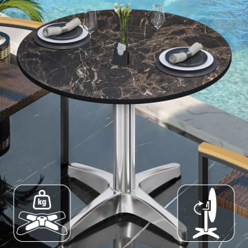 CPBL | HPL Bistro Tisch | Ø:H 70 x 78 cm | Cappuccino-Marmor / Aluminium | Klappbar + Zusatzgewicht | Rund