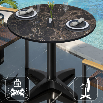 CPBL | HPL Bistro Table | Ø:H 70 x 78 cm | Cappuccino Marble / Aluminium Black | Składany + dodatkowy ciężar | Okrągły