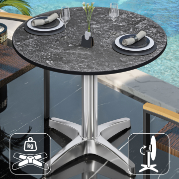 CPBL | HPL Bistro Tisch | Ø:H 70 x 78 cm | Felsen / Aluminium | Klappbar + Zusatzgewicht | Rund