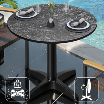 CPBL | HPL Table Bistro | Ø:H 70 x 78 cm | Rocher / Aluminium | Pliable + Poids supplémentaire | Rond